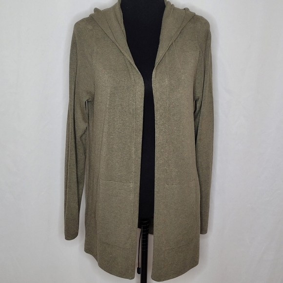 Eileen Fisher Open-Front Hooded Lightweight Cardigan with Pockets - Size PL - Picture 1 of 13